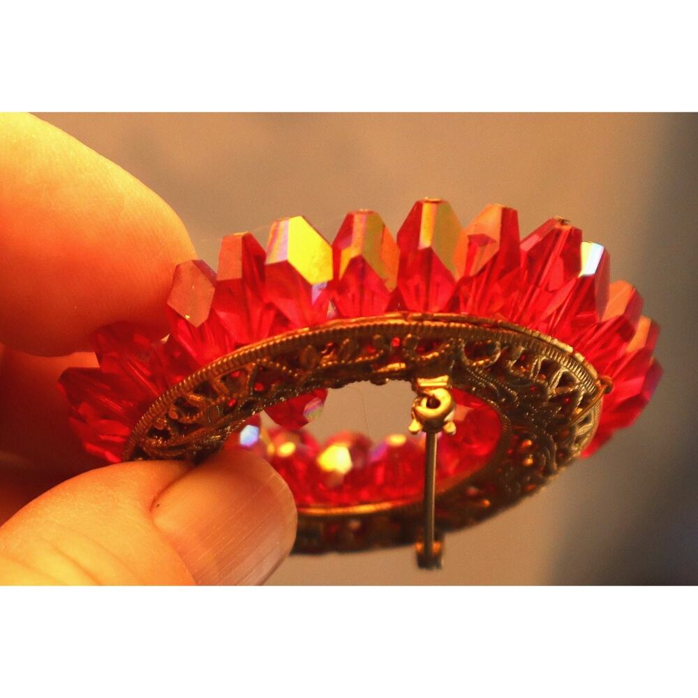 Miriam Haskell Signed Red Ab Crystals Brooch Vint… - image 7